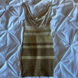 Brown/tan/cream fitted dress. From BCBG.